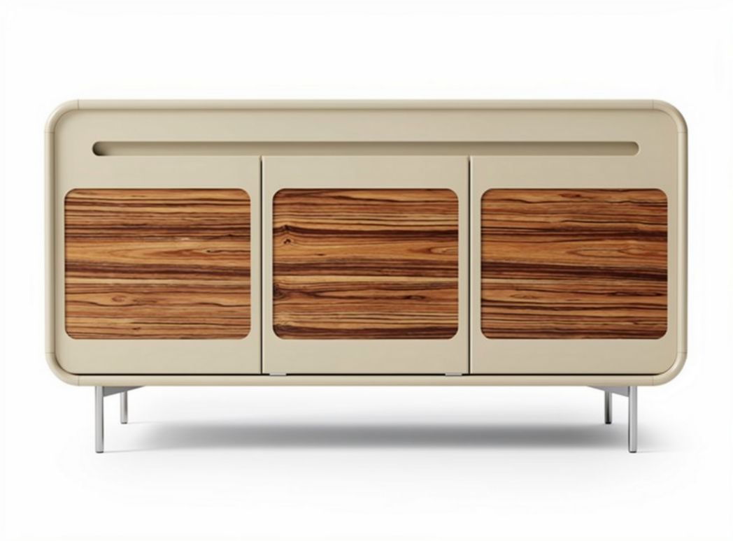 Wooden storage cabinet with four doors and natural finish 120 x 40 x 80cm