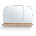 Three-panel mirror with wooden shelf for entryway or bathroom use